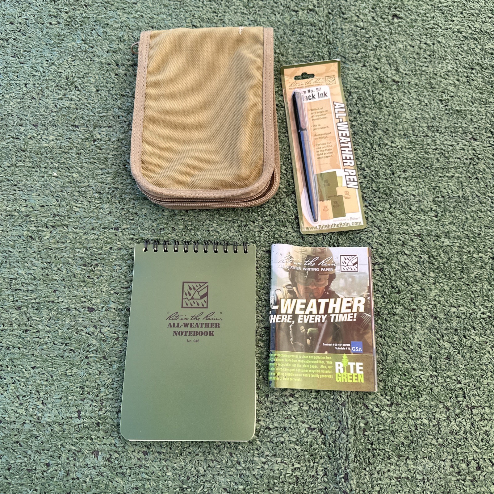 Rite In The Rain Fabric Notebook Black Ink Pen And Case Cover Military C946