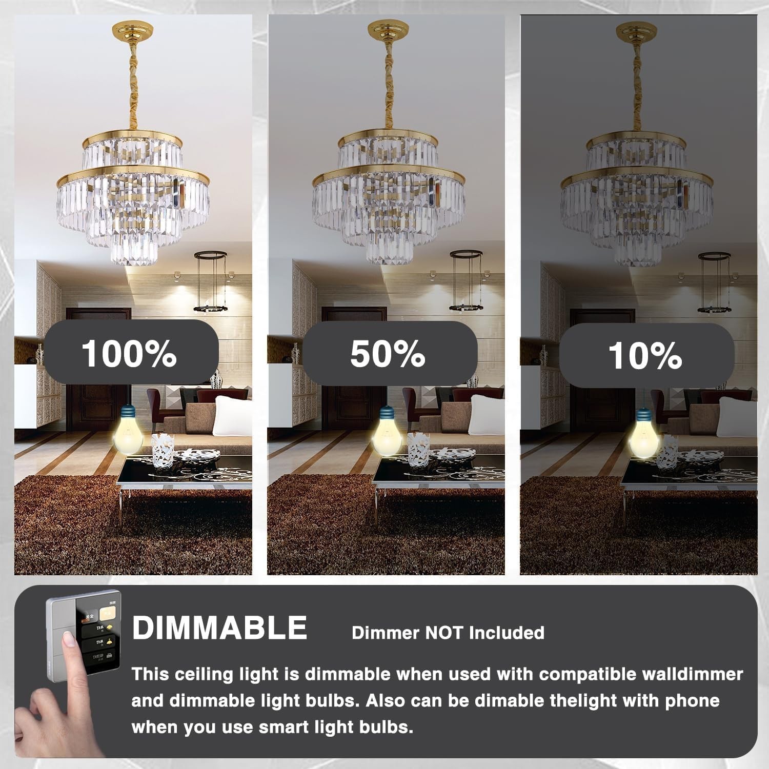 Gold Crystal Chandelier 20″ 4-Tier 6-Light Dining Room Ceiling Light