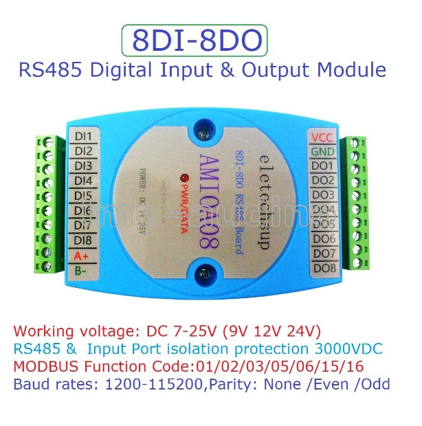 8DI-8DO Digital Input & Output Module Optocoupler Isolated RS485 MODBUS DC 7-25V