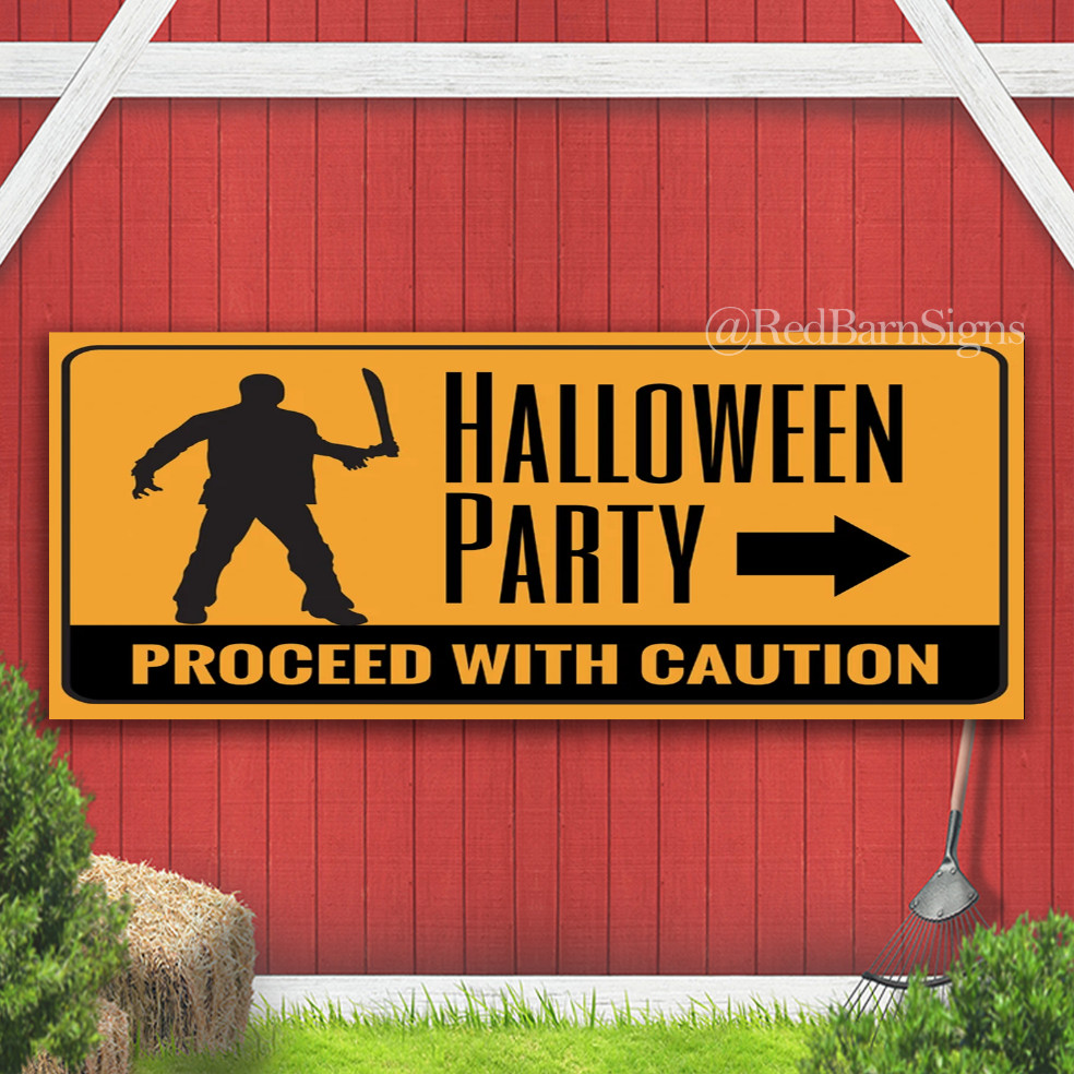 Halloween Party Caution Indoor Outdoor Banner Sign with grommets