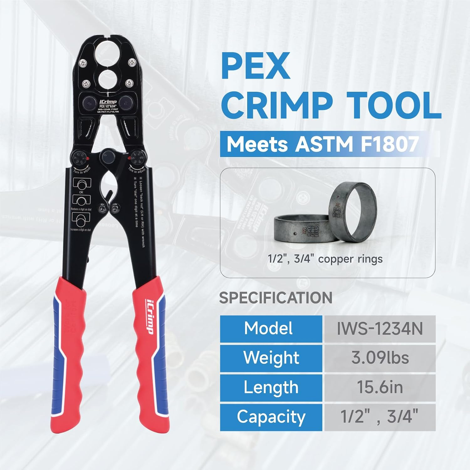 Icrimp PEX Pipe Crimping Tool, Convertible 1/2″ & 3/4″ Jaws | Convertible 1/2″ &