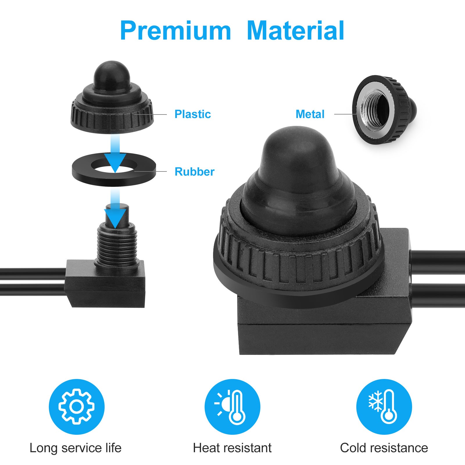 10Pcs 12V-48V Waterproof Push Button On-Off Switch 4.5″ Leads For Motorcycle Car