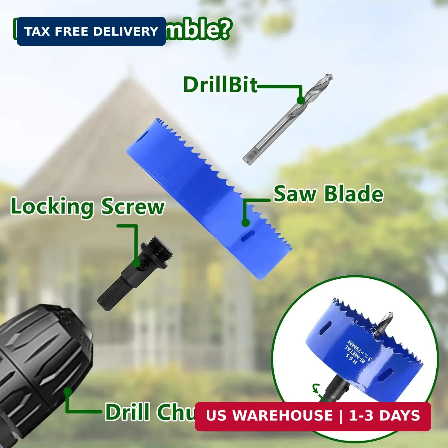 3-1/8 inch 79mm Hole Saw, 1 1/4 inch Cutting Depth HSS Bi-Metal Hole Cutter