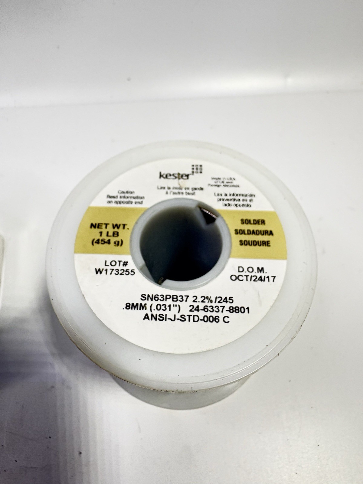 1-LB Kester 24-6337-8801 Solder Wire No Clean Leaded Sn63Pb37 2.2% .031”/0.8mm