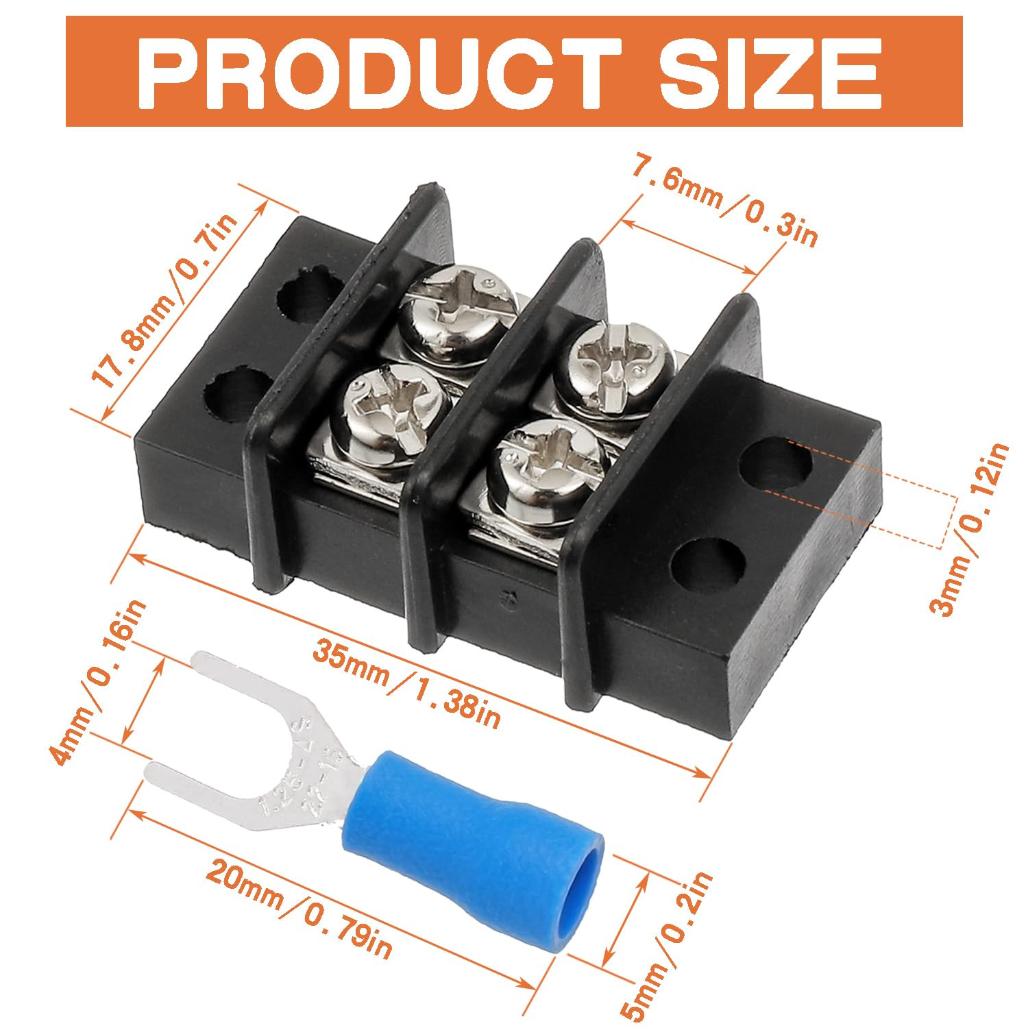 2 Circuits 2 Positions Terminal Block 20-30A 200-450V Dual Row Screw Terminals S