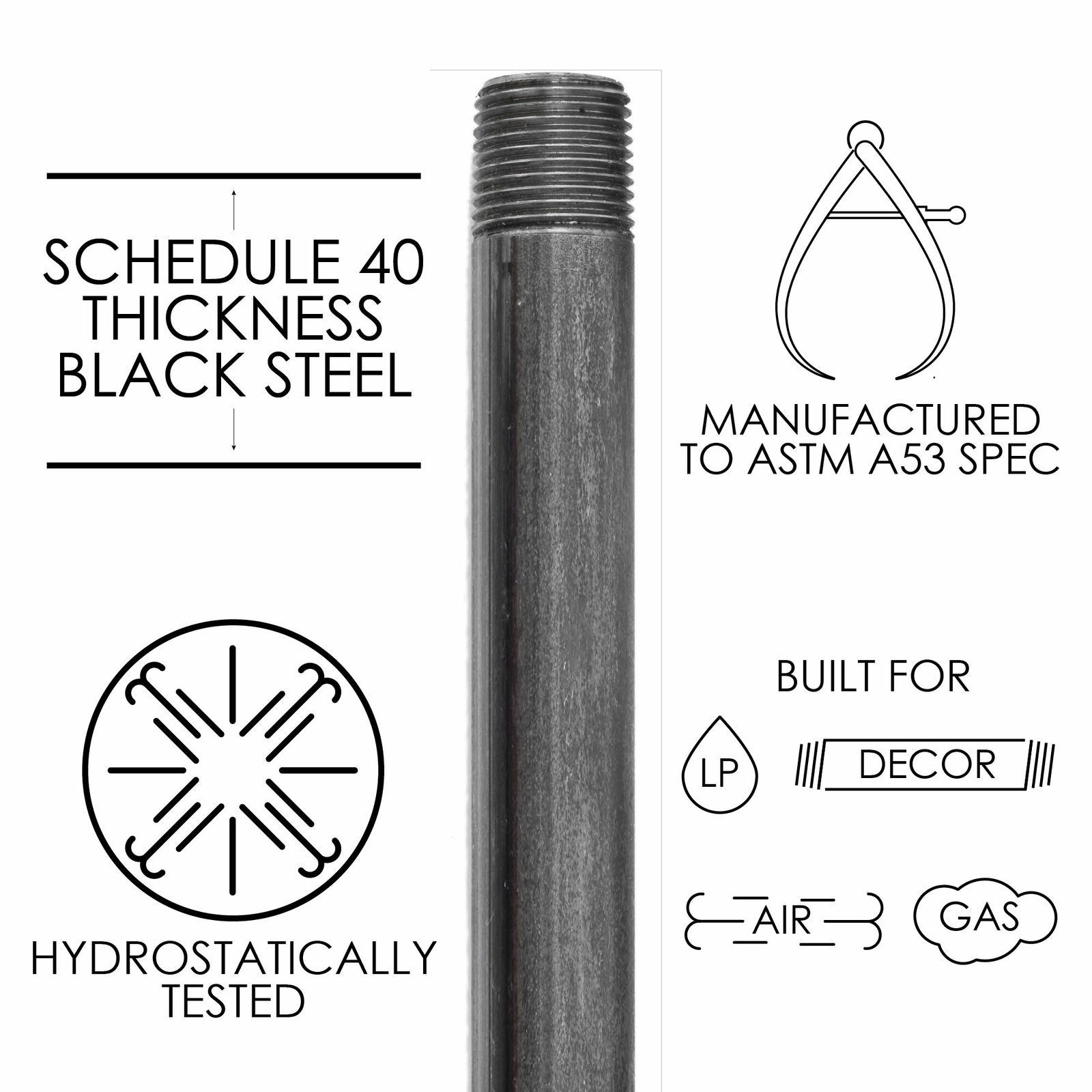 1/2 in. X 48 in. Black Pipe 4 Pack
