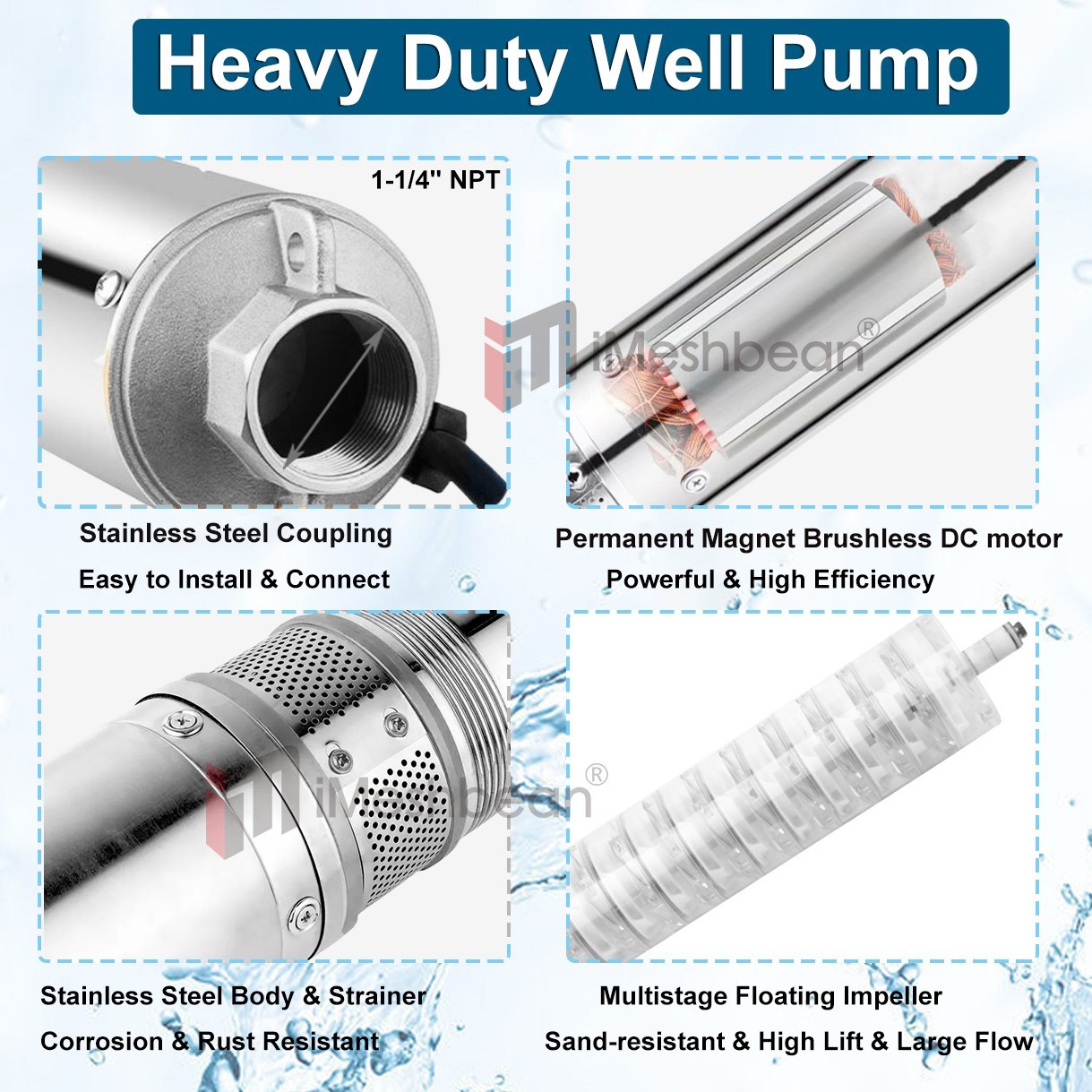 4″ 2HP AC/DC 220V Solar Pump Submersible Pump Bore Deep Well Pump+MPPT Controlle