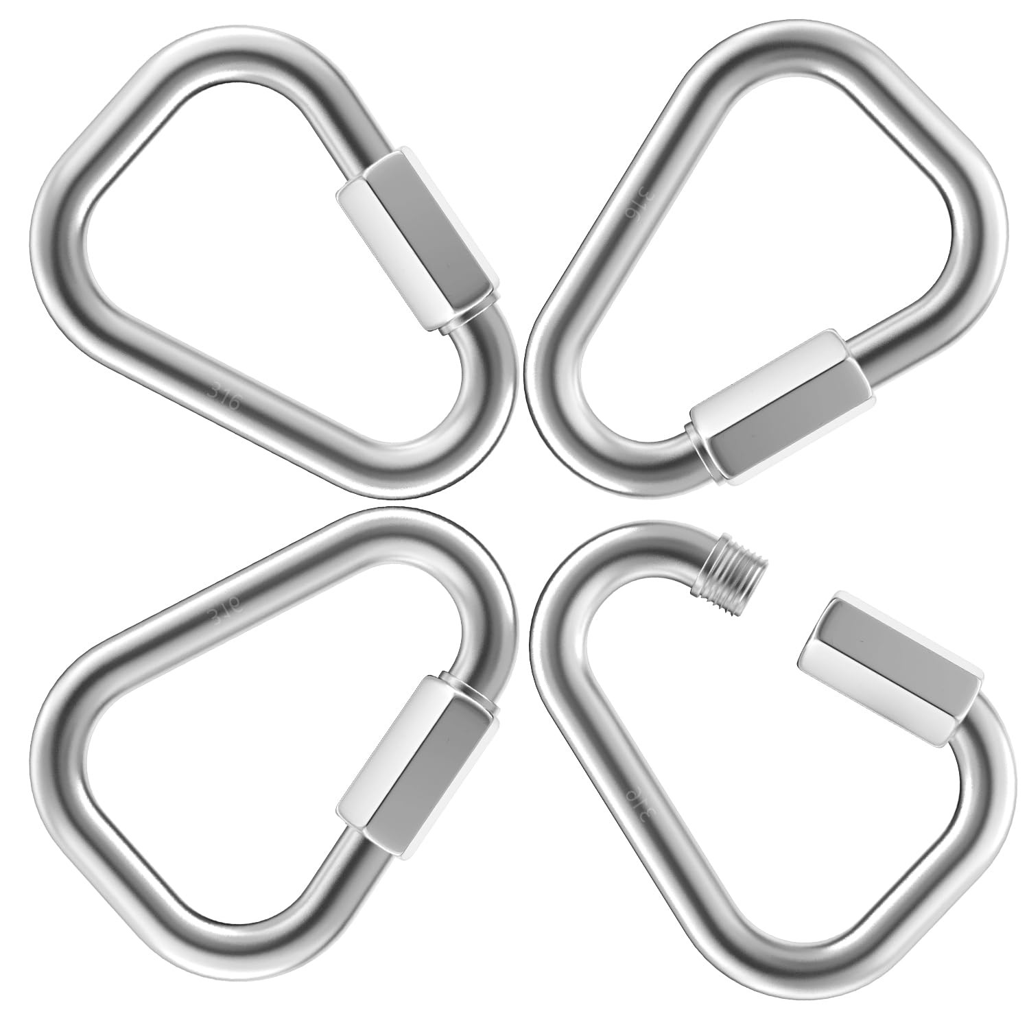 Delta Quick Links 1.9″ 316 Stainless Steel Locking Connector – 4 Pack, 700Lbs