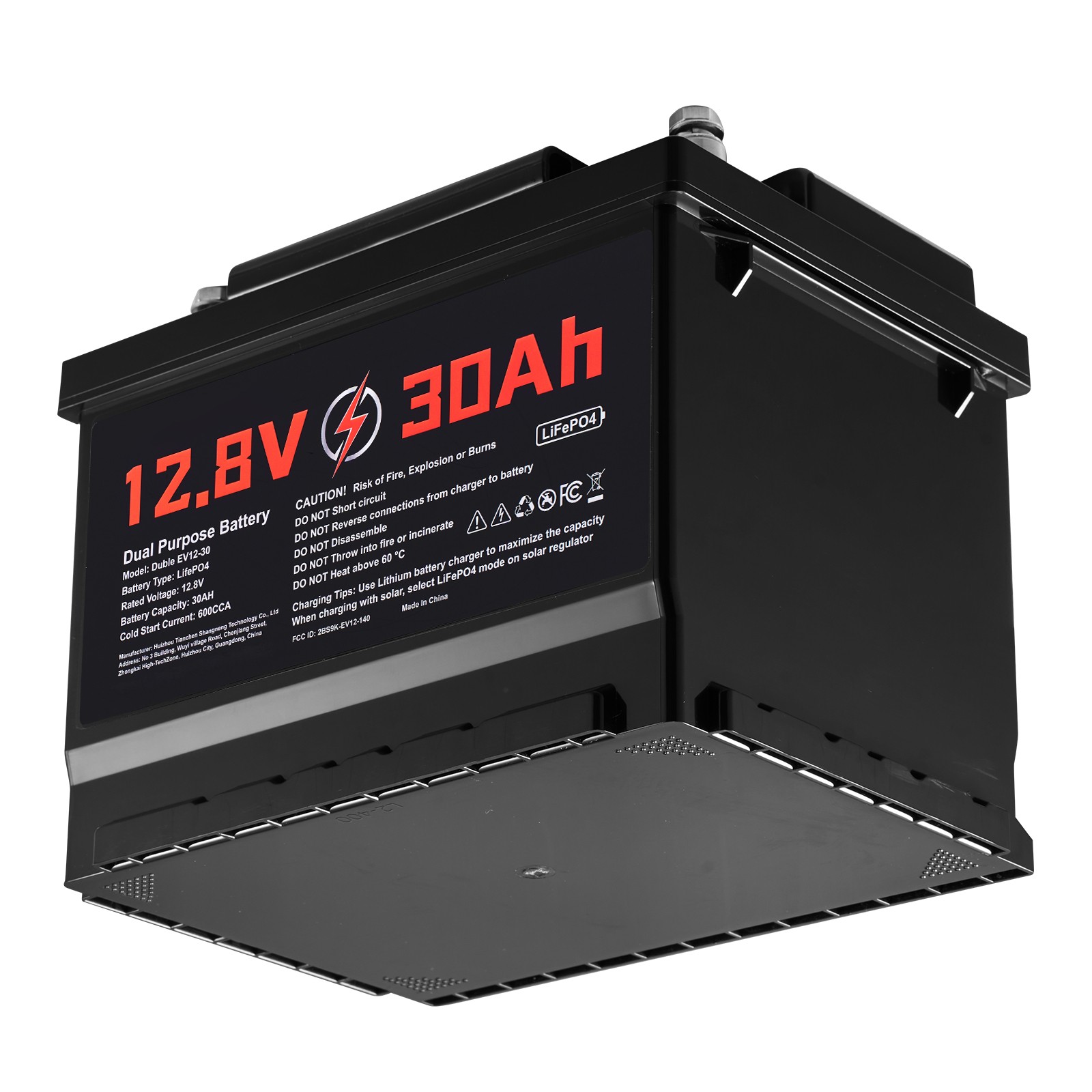 12V 30Ah Dual Function LiFePO4 Lithium Battery with 600 CCA for Starting Cycling