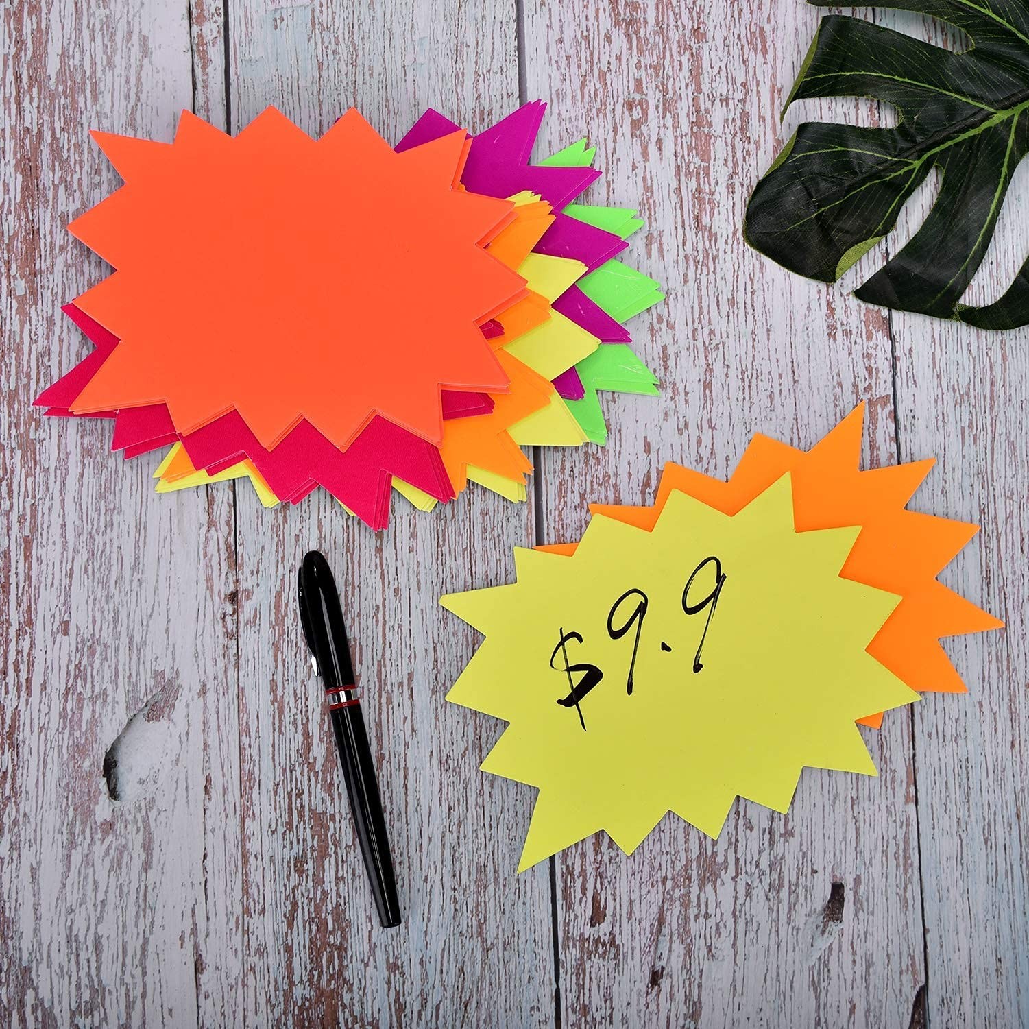 5×6.6 Inch 60Pieces Fluorescent Neon Signs,Burst Star Cutouts Signs for Retail