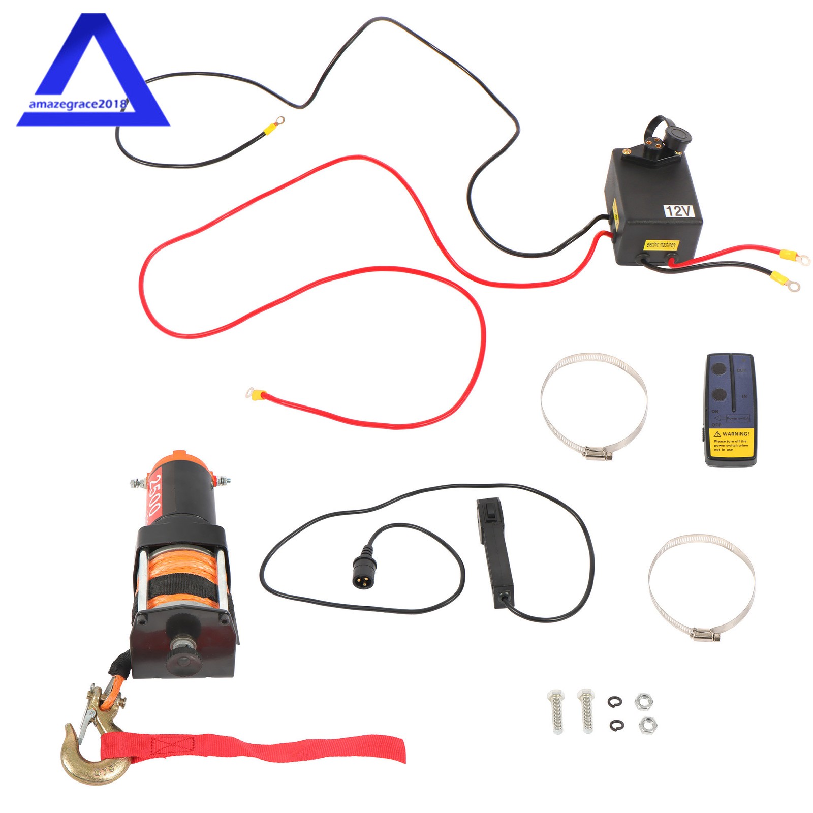 12V 2500LBS 1.3HP Electric Winch 50ft Synthetic Rope Wired & Wireless Remote