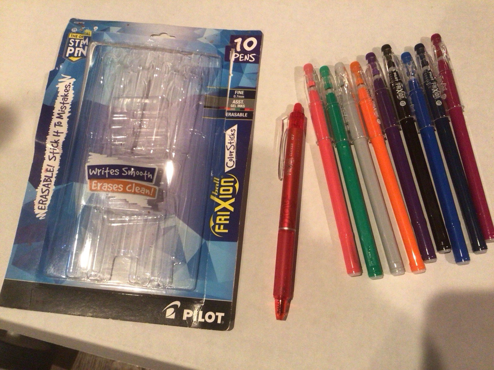 Pilot Frixion Clicker Erasable Gel Ink Pens, Fine Point, Assorted, 10 Pens