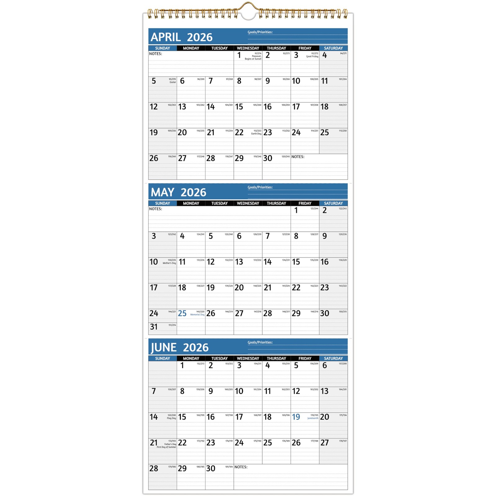 2026-2027 Wall Calendar – 3 Month Vertical, Apr 2026 -…