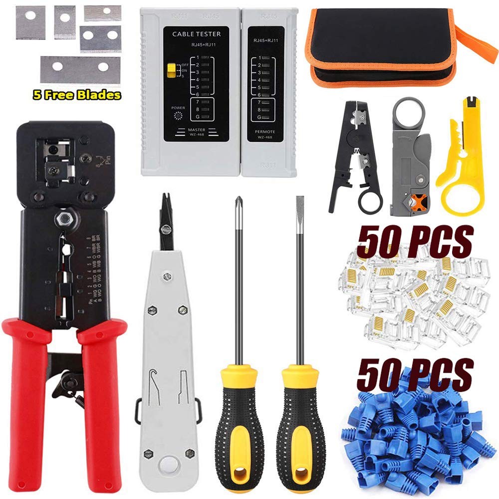LEATBUY RJ45 Crimp Tool Set for RJ11/RJ12 Internet Crimper Cat5/Cat5e/Cat6 Cr…