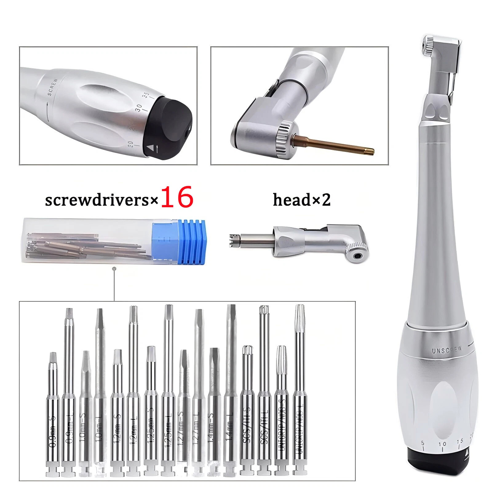 Universal Dental Implant Kit Torque Wrench Contra Angle&16pcs Drivers Sliver USA