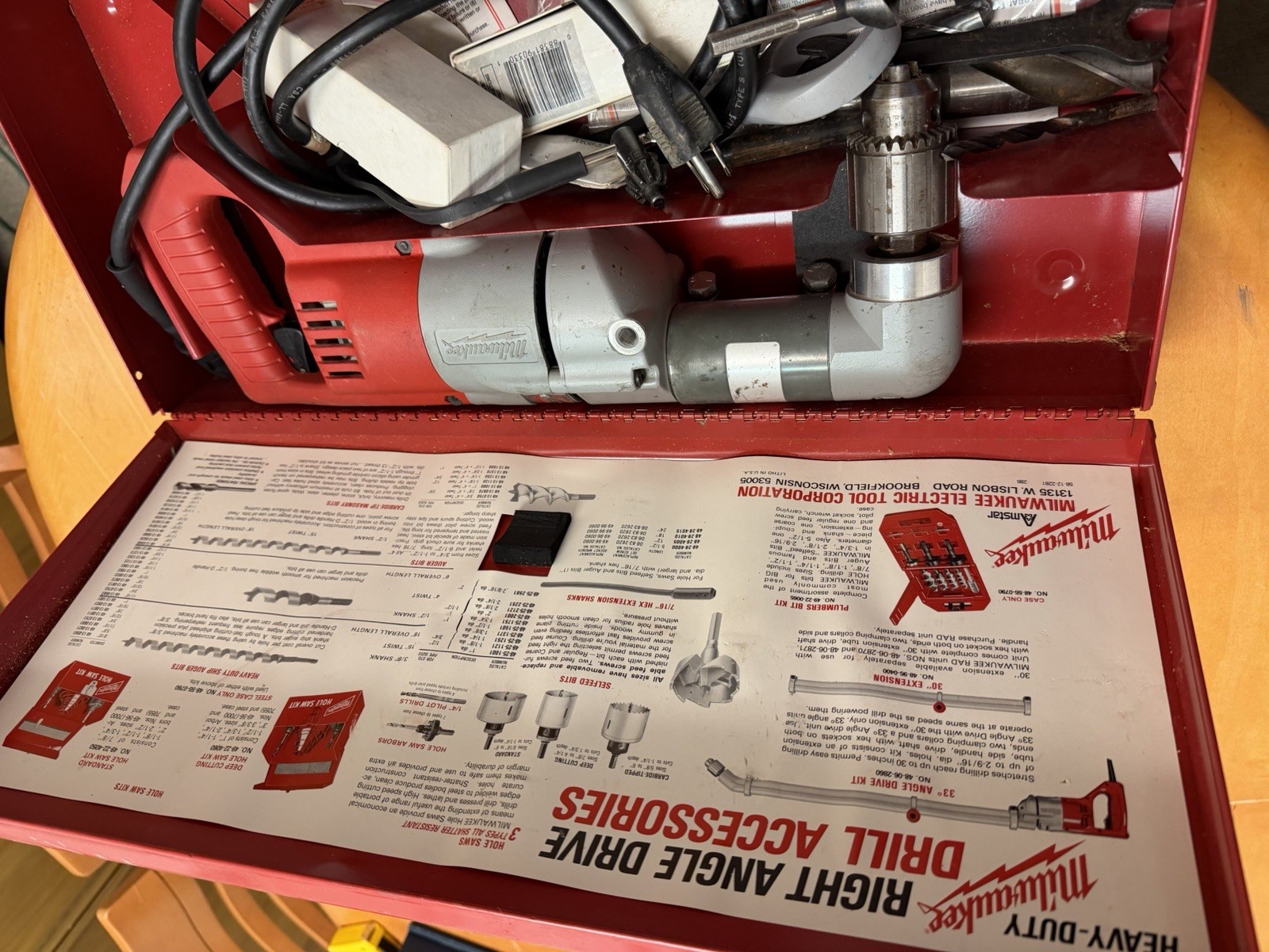 Milwaukee 1/2” Right Angle Drill 1107-1 W/ Metal Case, Bits, & More