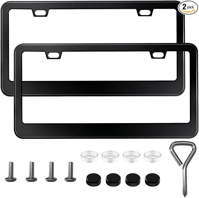 Premium Matte Black License Plate Frame Set of 2, Stainless Steel Front and Rear