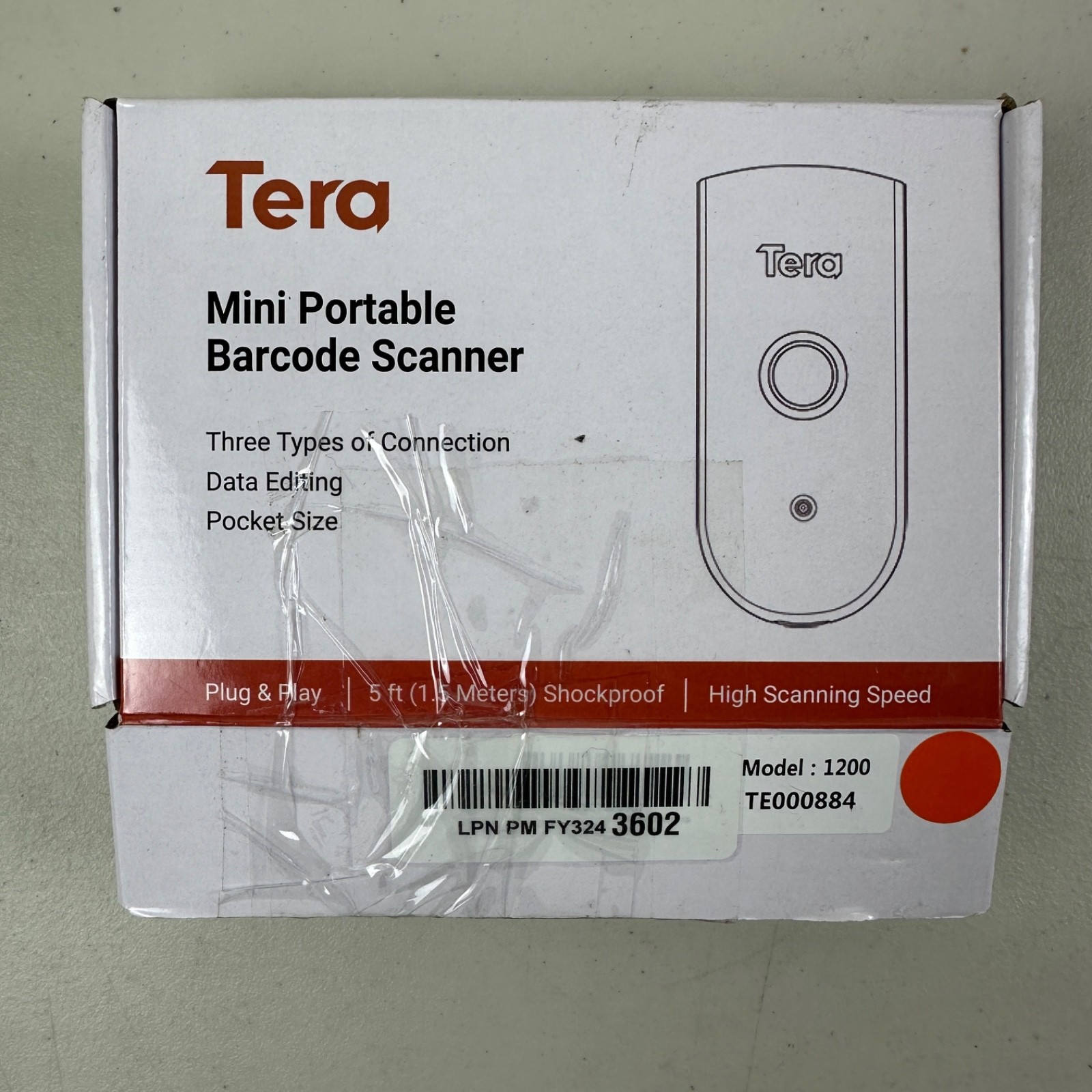 Tera Mini 1D 2D QR Wireless Barcode Scanner Waterproof Shockproof Pocket Orange