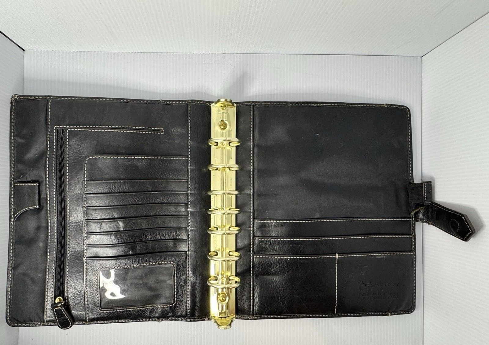 Franklin Covey Leather Planner Classic ORIGINAL Vintage Aurora Collages Black