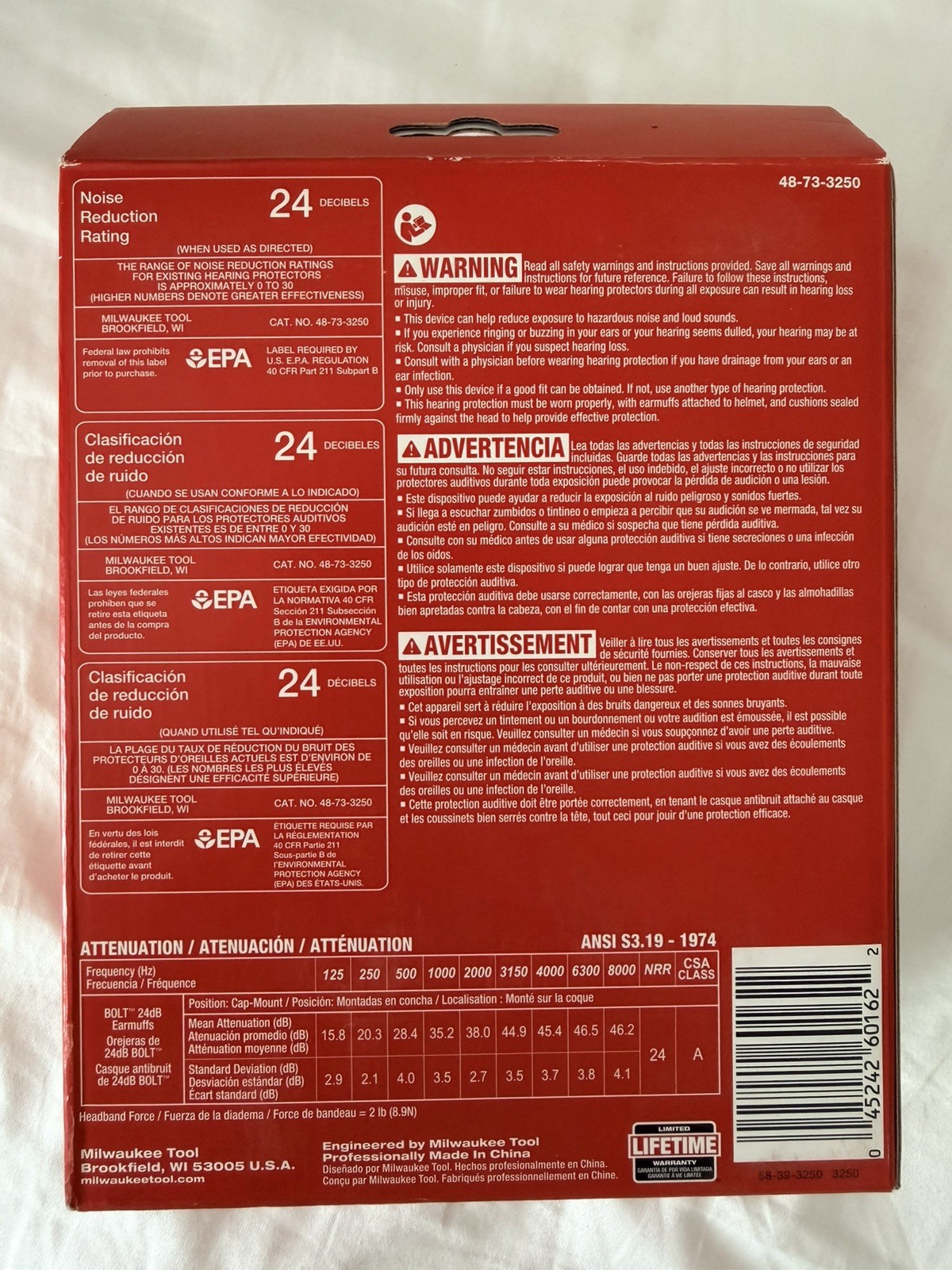 Milwaukee 48-73-3250 BOLT 24dB Earmuffs, Use with Safety Helmets and Hard Hats.