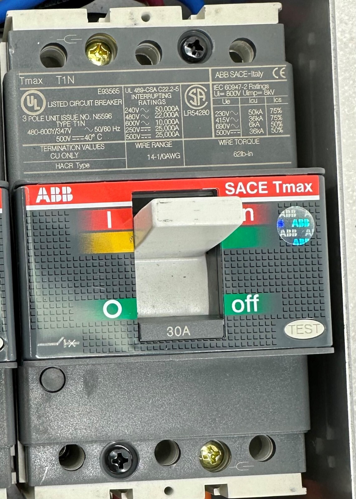 ABB T1N E93565 SACE Tmax 30 Amp 3-Pole 480v BREAKER NEW PULL ZERO HOURS!~