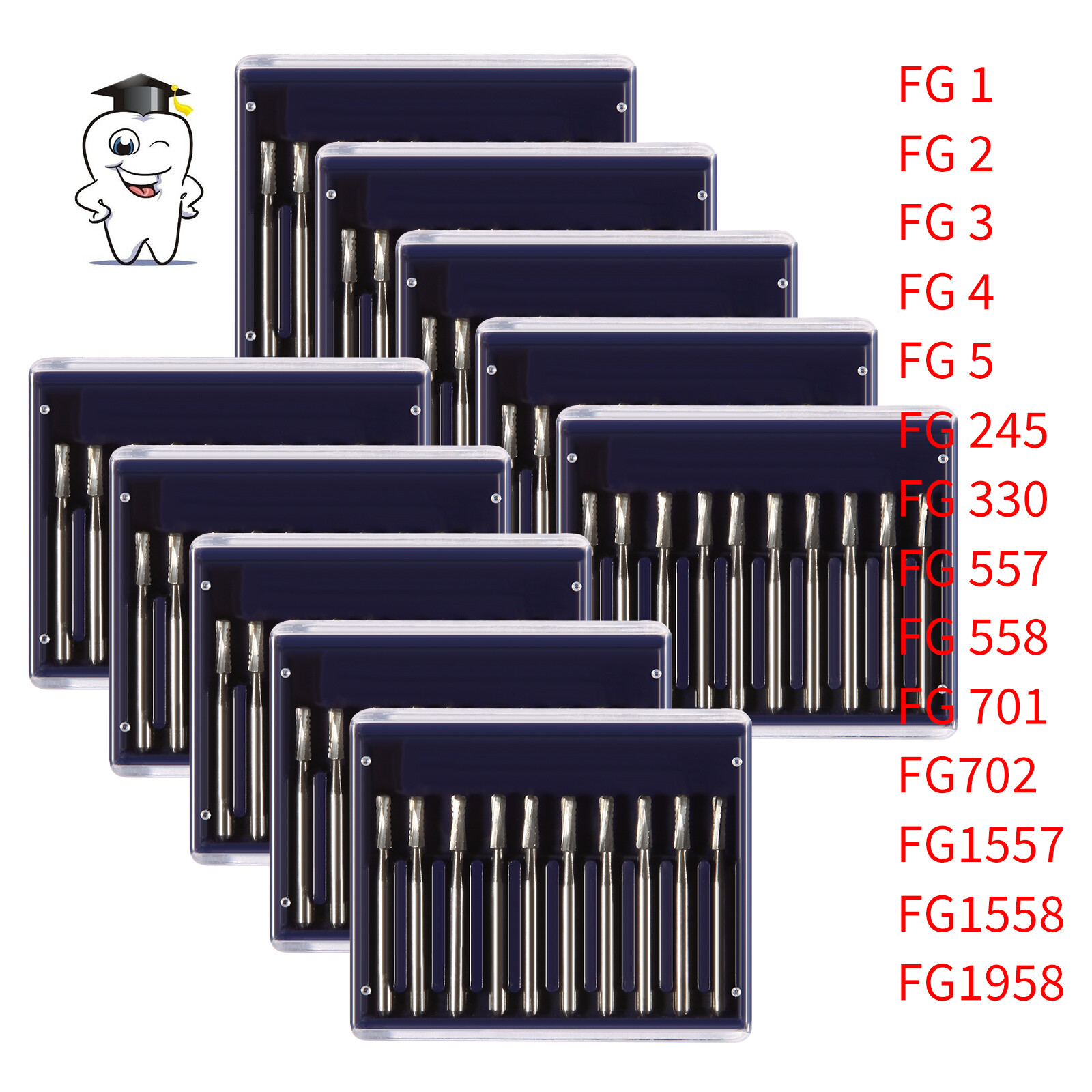 10pcs/pk Dental Carbide Burs for High Speed Handpiece Pear Bur 19mm FG Shank