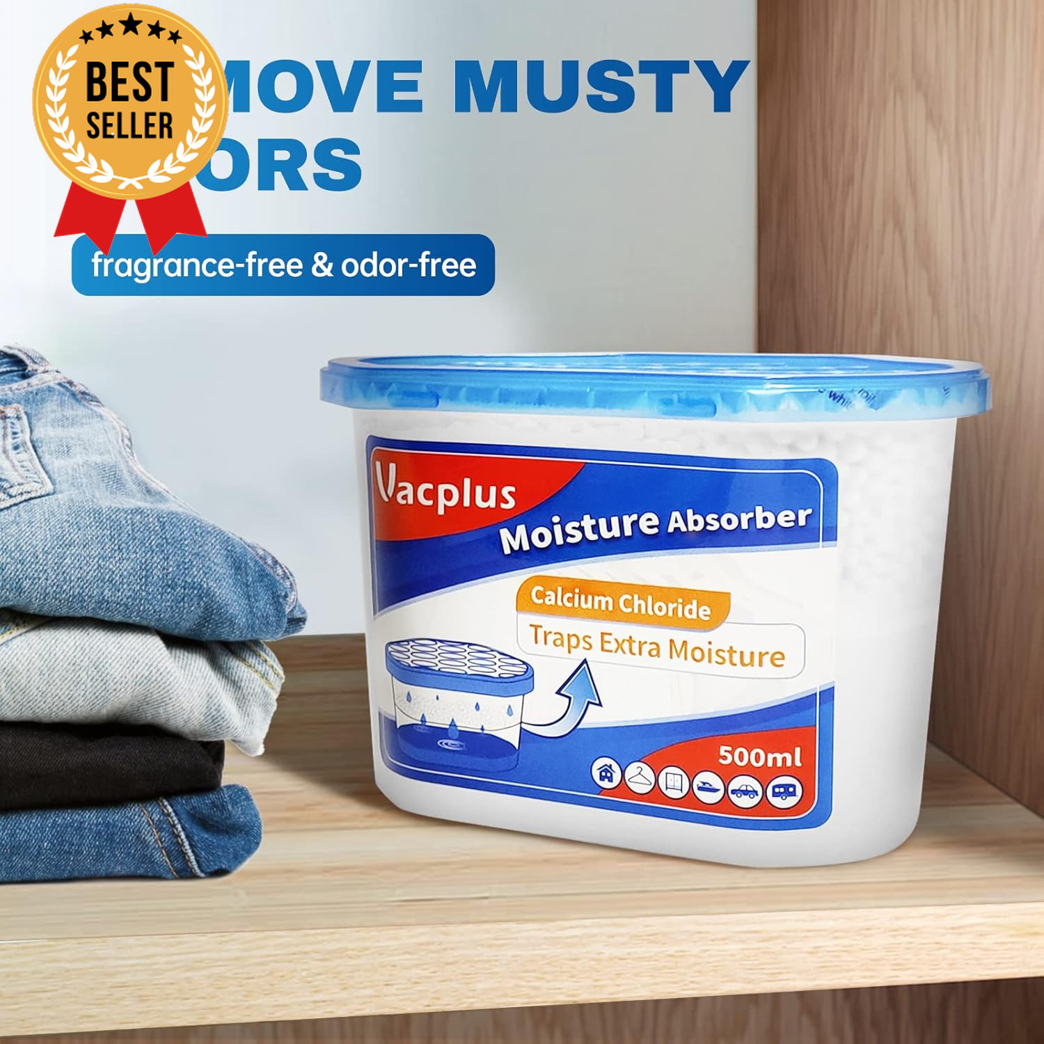 Moisture Absorbers 6 Pack, 10.5 Oz, Fragrance-Free, Navy Blue, Bathroom & Closet