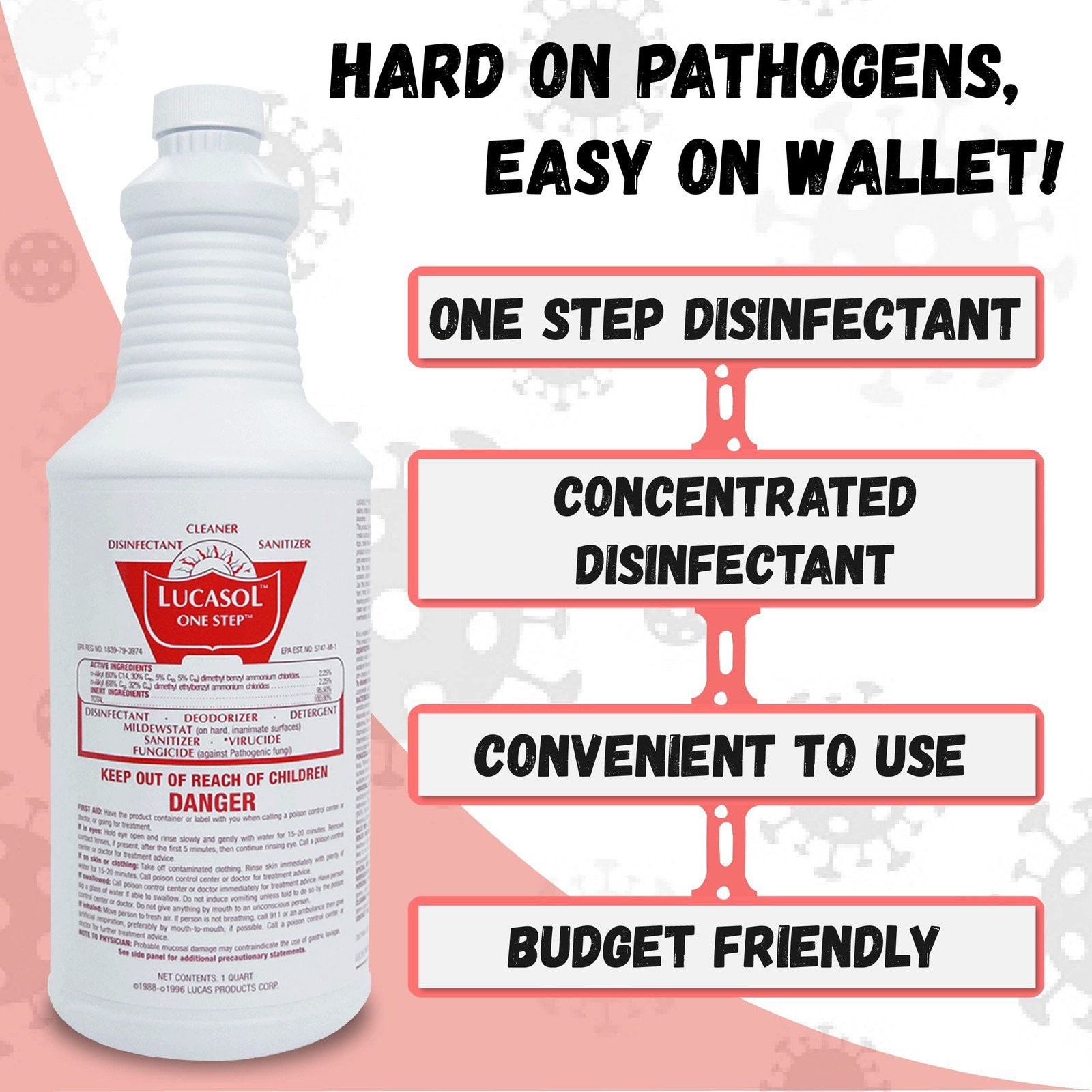Lucasol One Step Disinfectant All Purpose Cleaner, 1 Quart (32oz)