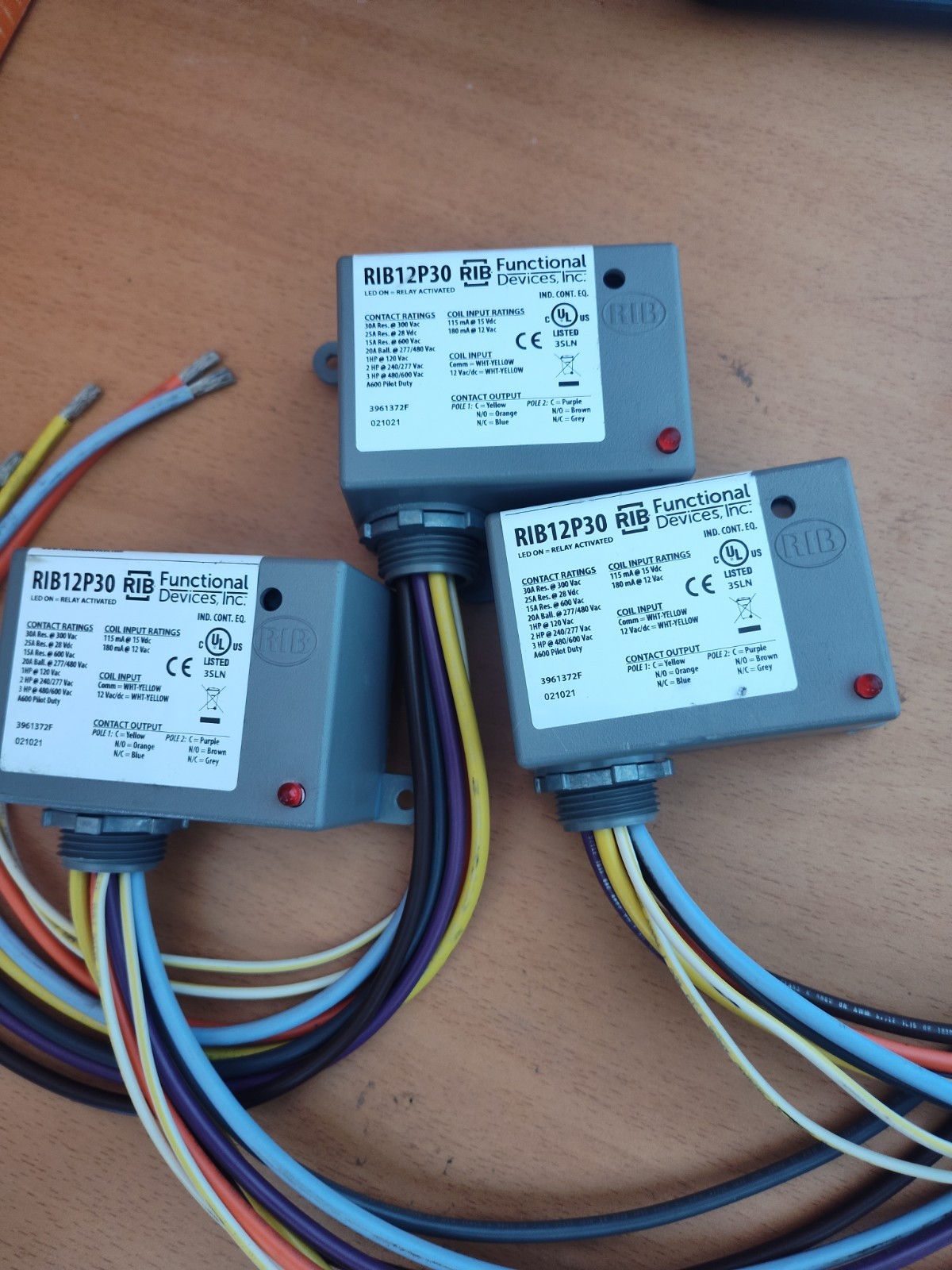 3 lot of Functional Devices RIB12P30 Enclosed Relay 30A DPDT 12Vac/dc