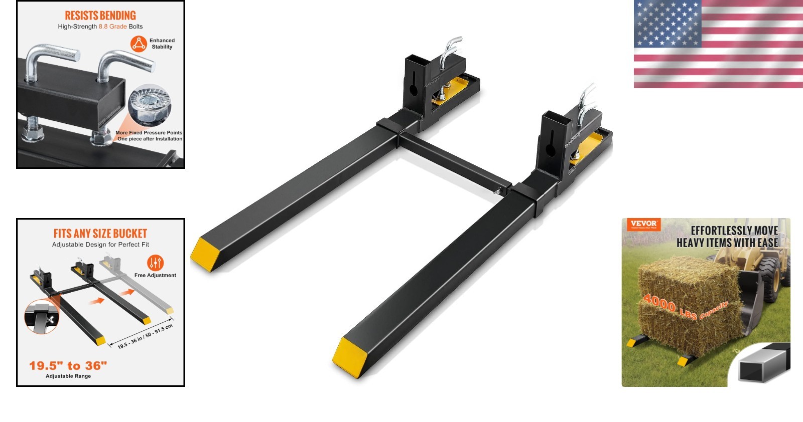Heavy Duty Pallet Forks 60″ 4000lbs Clamp-On Loader Skid Steer Tractor