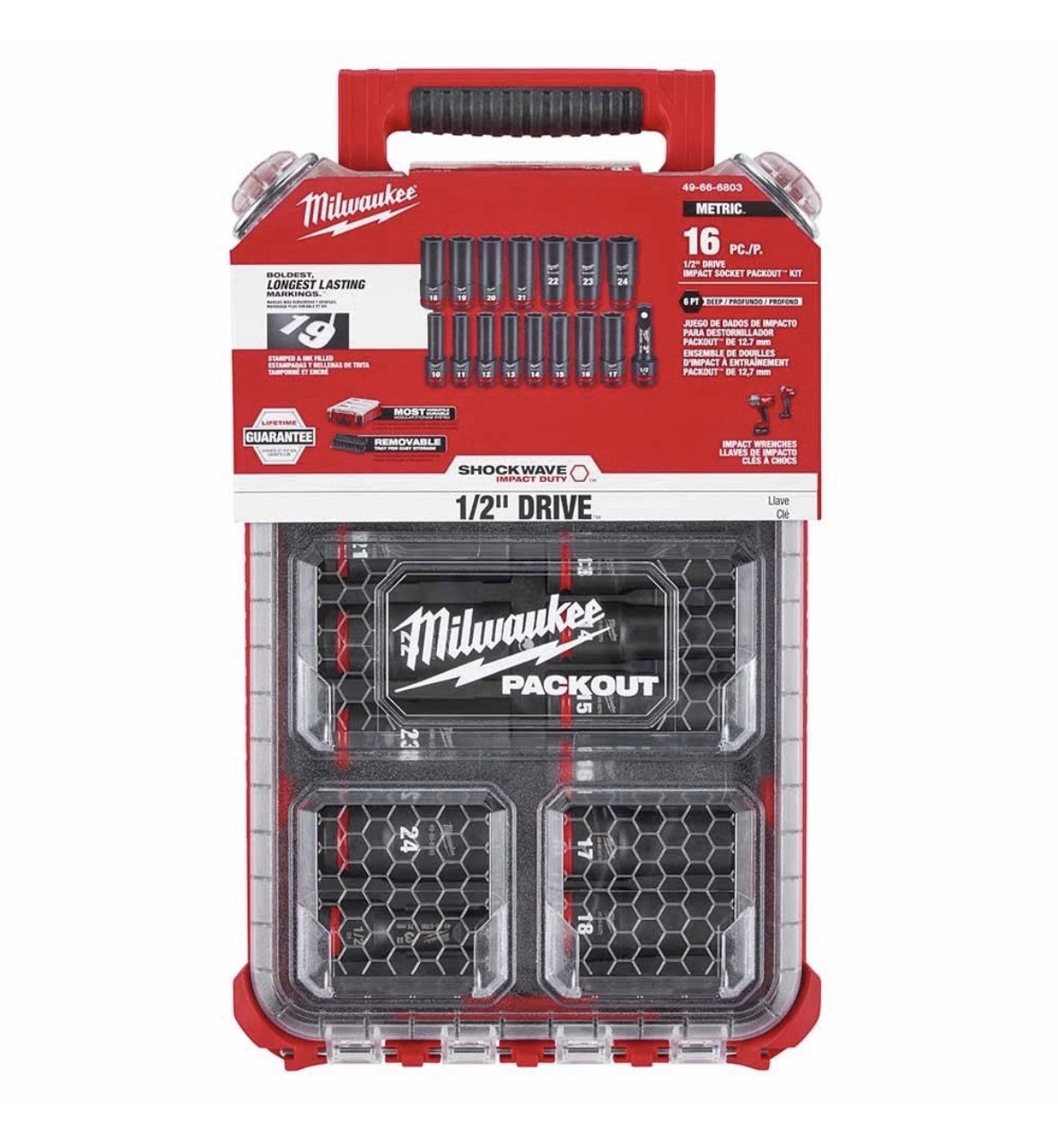 Milwaukee 49-66-6803 Shockwave Impact Duty Socket 1/2″ Drive 16-Pc Packout Set