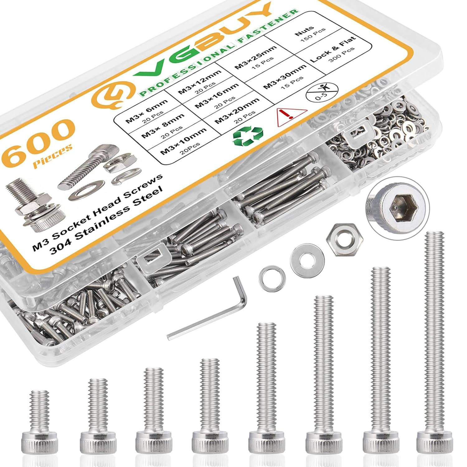 VGBUY 600Pcs M3 Screw Assortment Kit, M3 Screws (8 Sizes 6-30Mm) for 3D Printer
