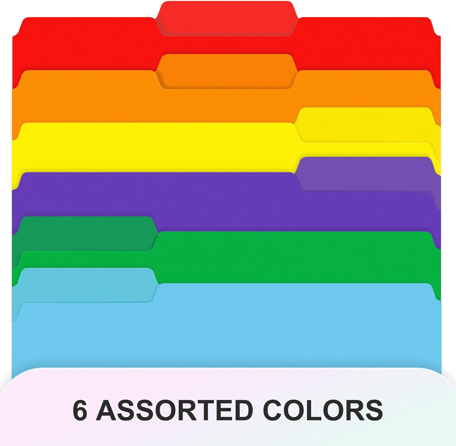 Plastic Colored File Folders, 6 Pack, 1/3-Cut Tabs, Letter Size 8.5X11, 6