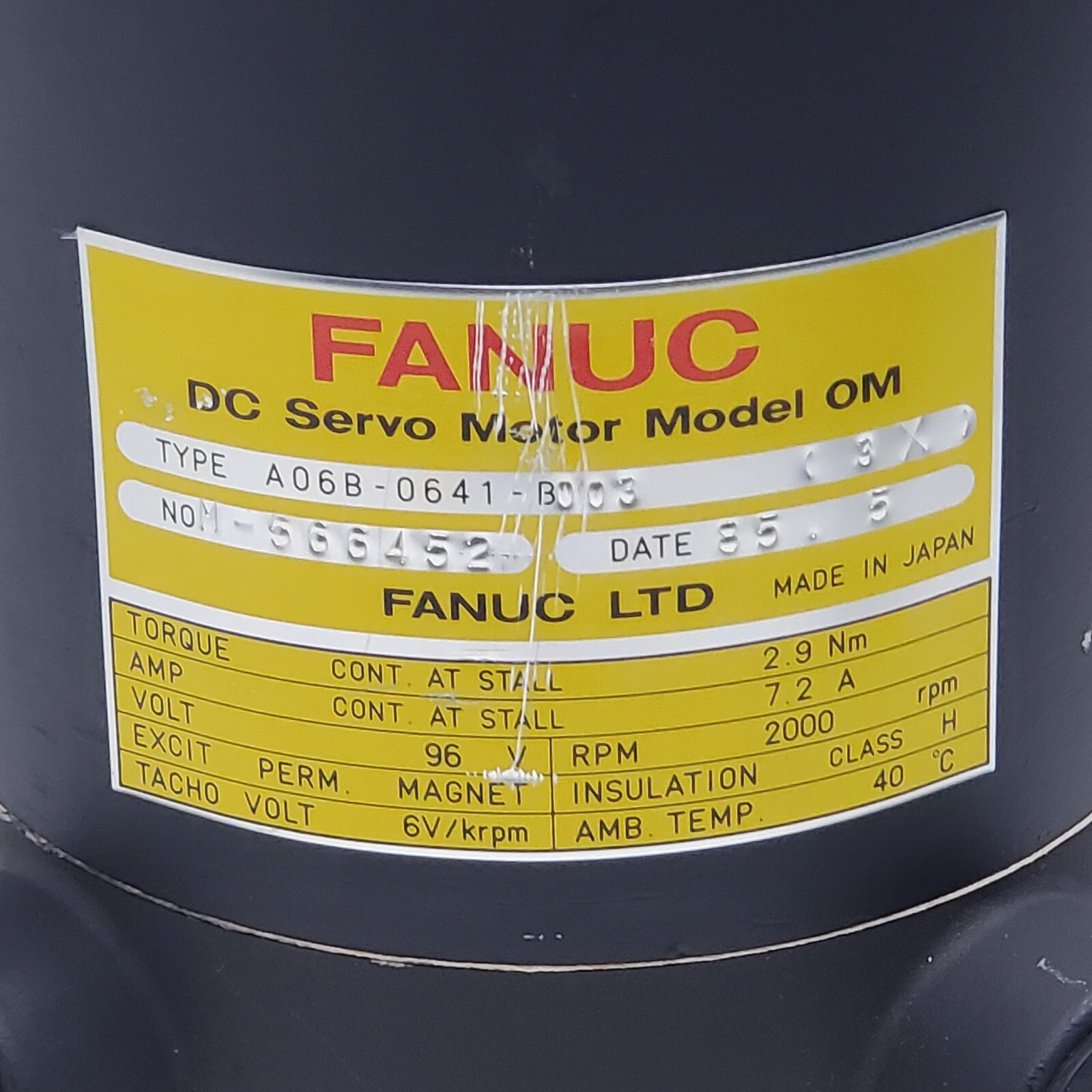 NEW Fanuc DC Servo Motor Model OM A06B-0641-B003 96V 2000 RPM 2.9Nm 7.2A