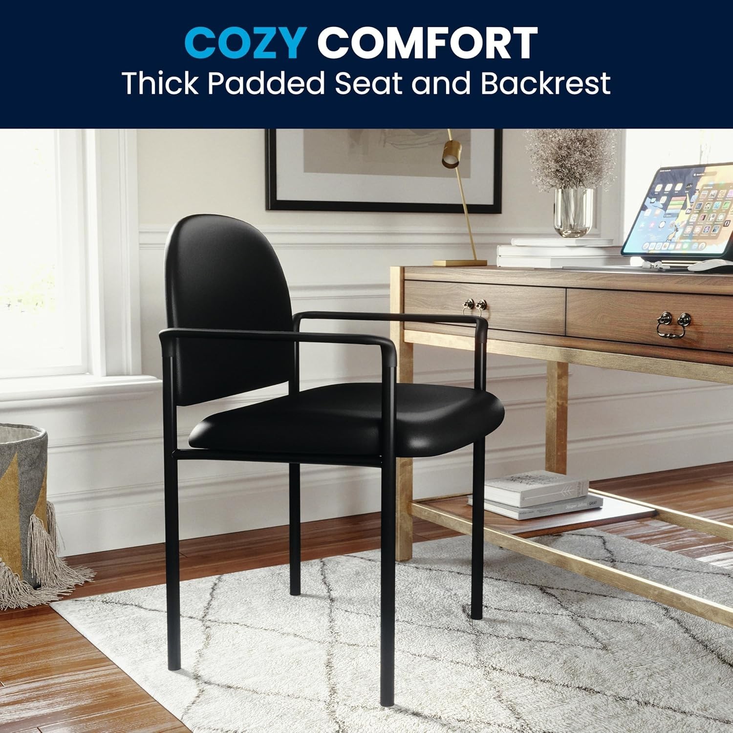 Elegant Black Vinyl Side Reception Chair with Comfort – Stackable & Lightweight