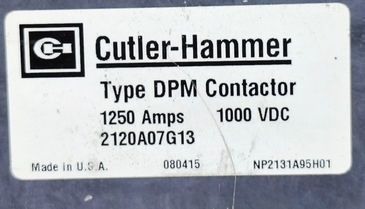 CUTLER-HAMMER TYPE DPM CONTACTOR 1250A 1000VDC 2120A07G13