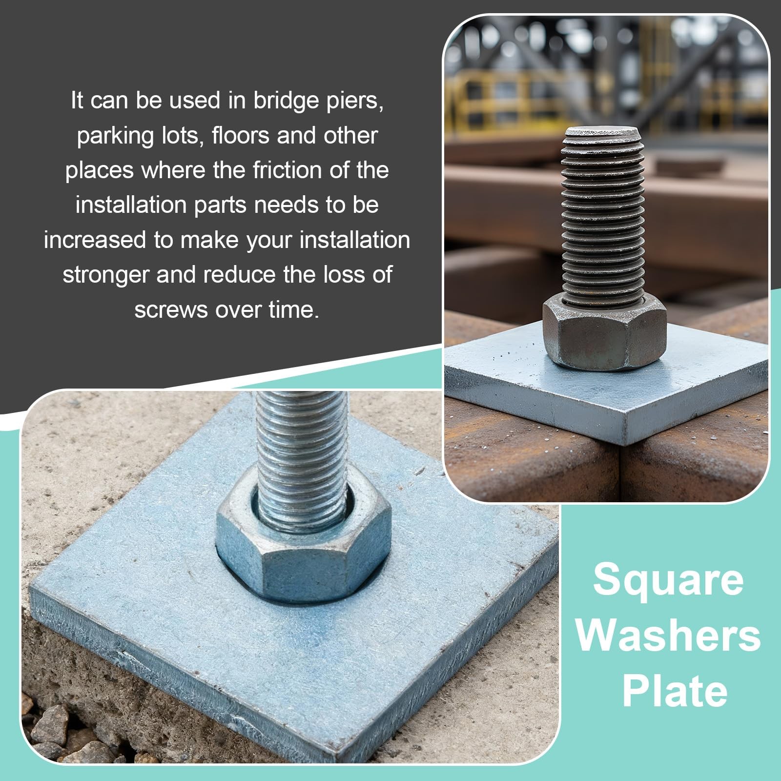 40 Pcs Galvanized Square Washers Plate 3/8″ ID, 1.61x 1.61 Od 0.22″ 41mm