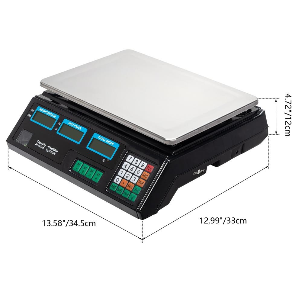 88LB Digital Weight Scale Price Computing Food Produce Deli Backlit LCD Display