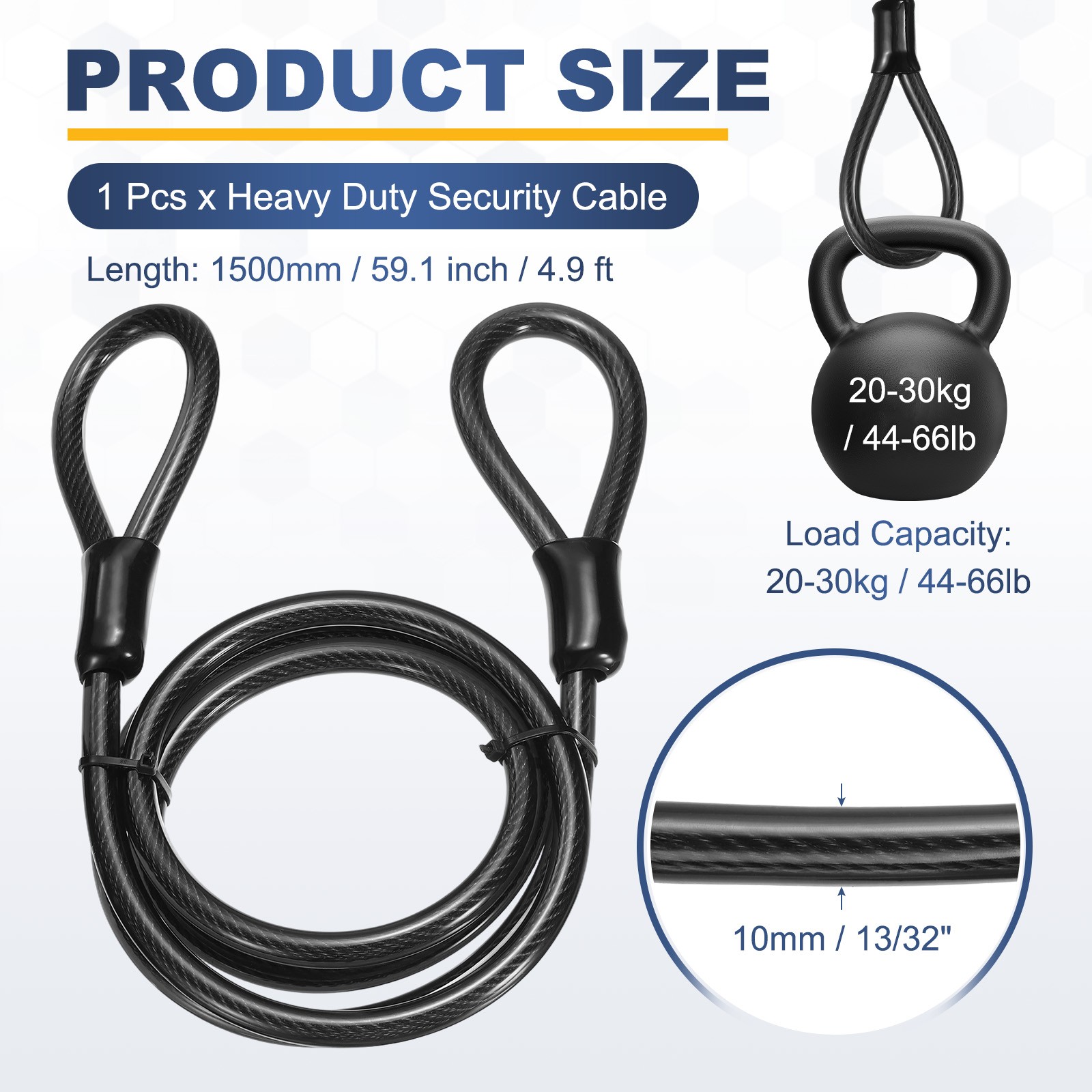 13/32″ Dia 4.9ft Security Steel Cable with Loops Vinyl Coat Bike Lock Cable