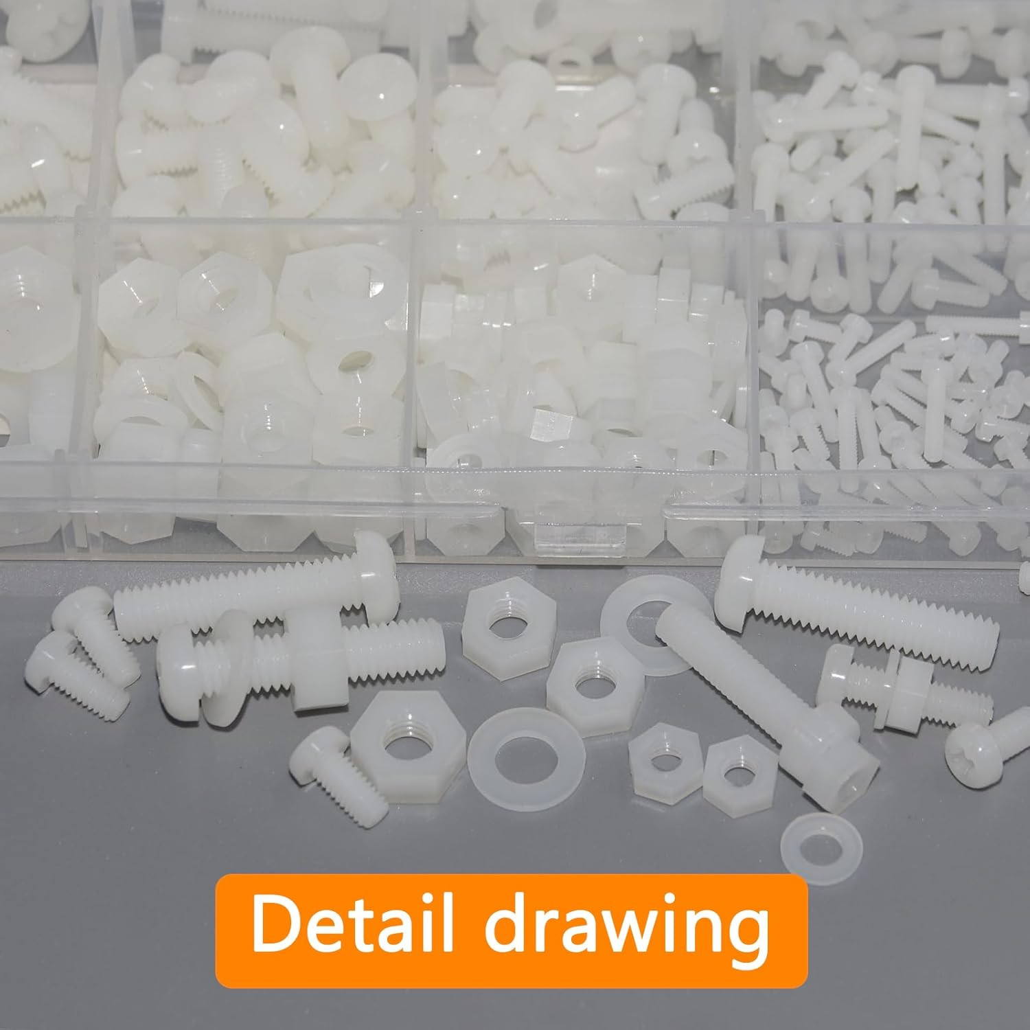 500 Pcs White Nylon Plastic Pan round Head Screws Bolts and Nuts and Gaskets