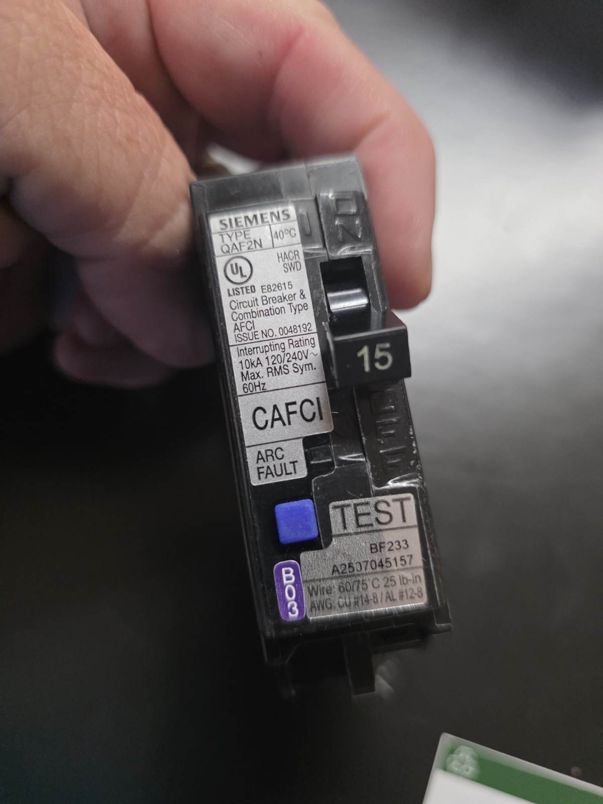 SIEMENS QA115AFCN ARC FAULT CIRCUIT BREAKER TYPE AFCI 15 AMP 1 POLE 🔥 Awesome