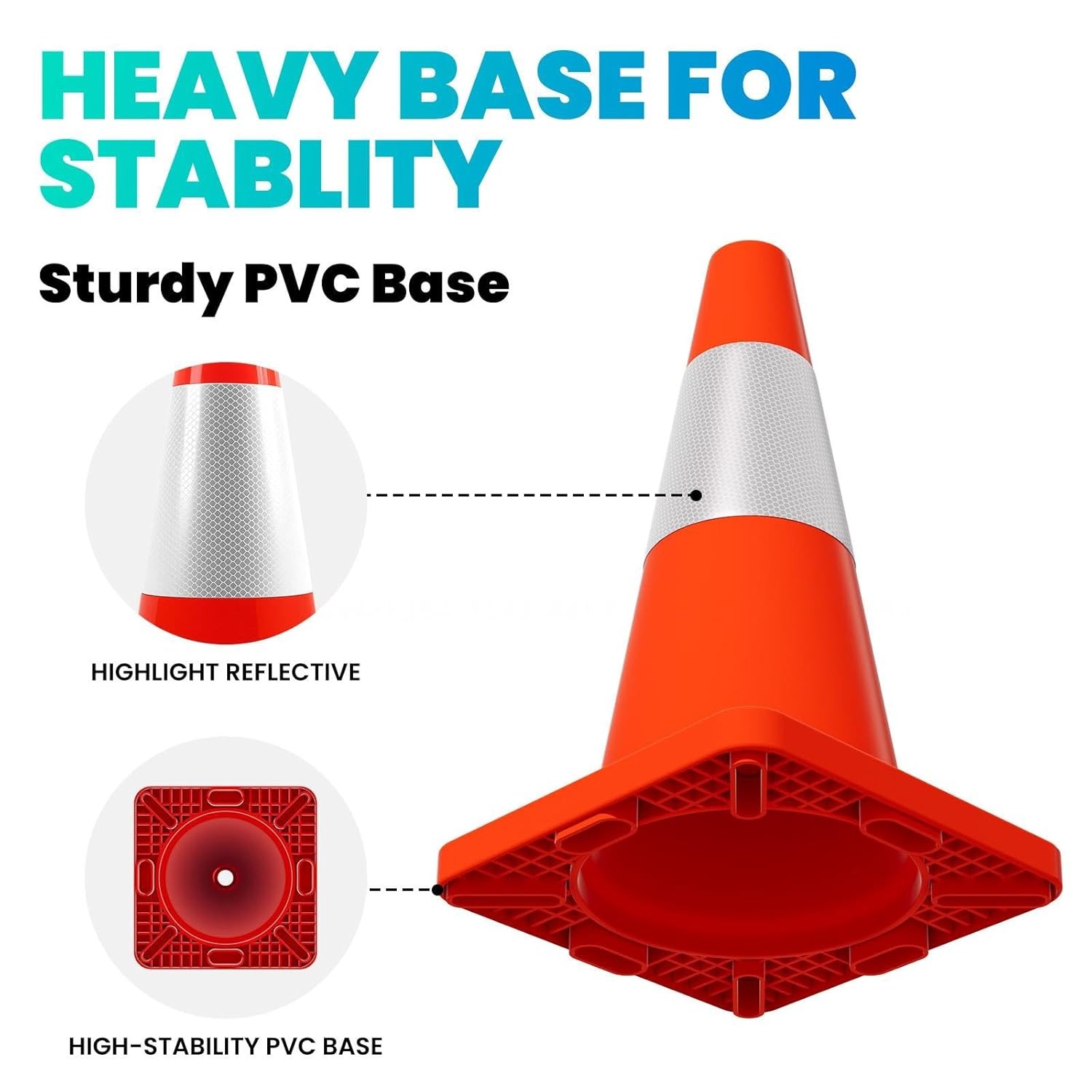 20pcs Heavy Duty Traffic Cones w/Reflective Collars,18in PVC Orange Safety Cones