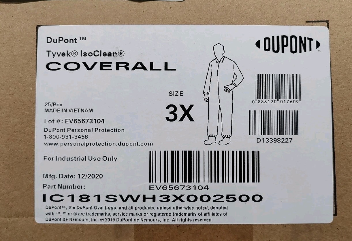 NEW Case / 25 DuPont Tyvek Suit 3X IC181SWH3X00250 DISPOSABLE COVERALLS