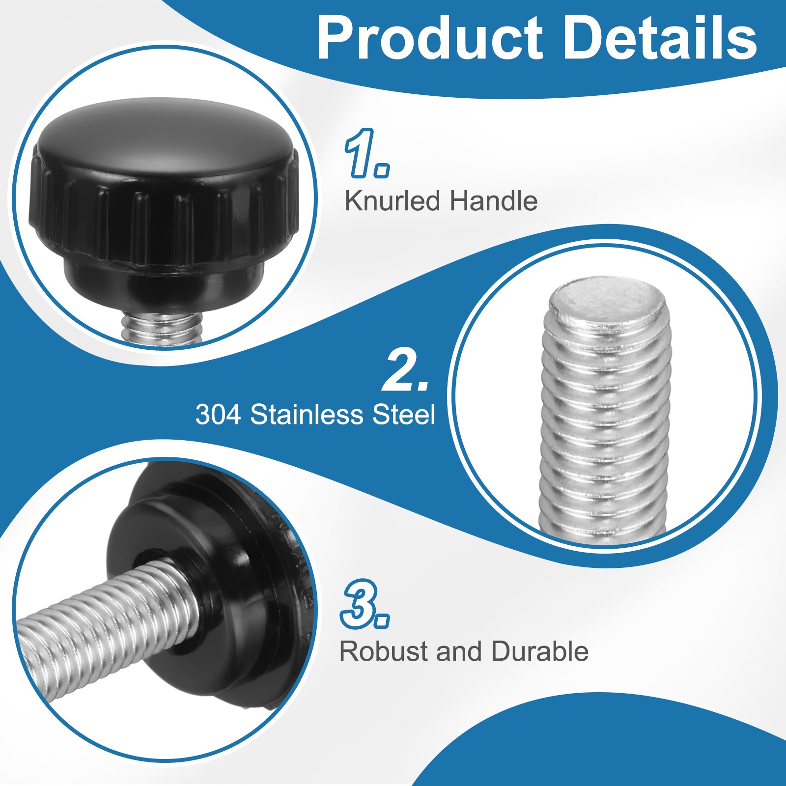 4Pcs Knurled Clamping Knobs, M8 x 10mm 22mm Width Handle Bolts Grip with Washers