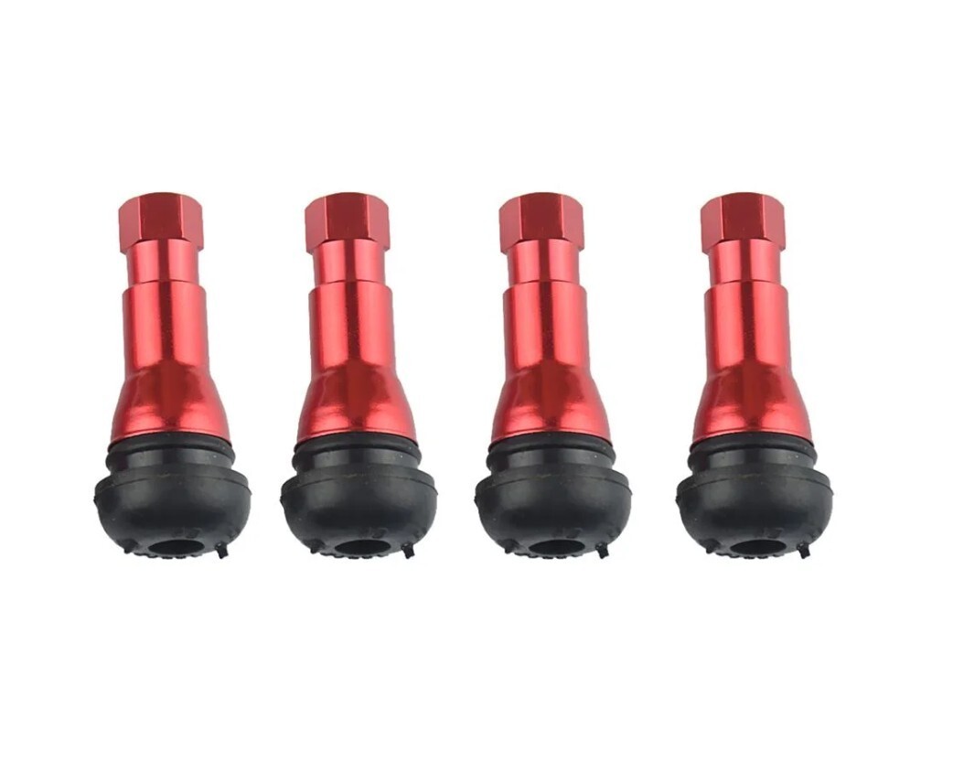 4 PACK TR413AC RED CHROME RUBBER SNAP-IN TIRE VALVE STEM