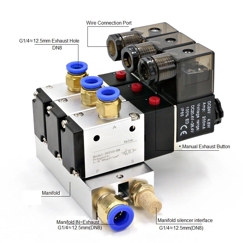 3V210-08 2-Position3-Way Solenoid Valve NO/NC Pneumatic Electronic Control Valve