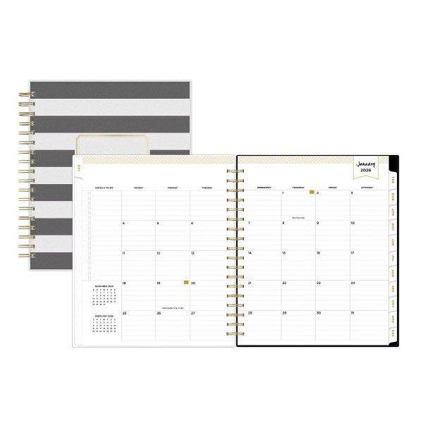 2026 Daily/Monthly Planner 8"x10" Rugby Stripe Black Frosted