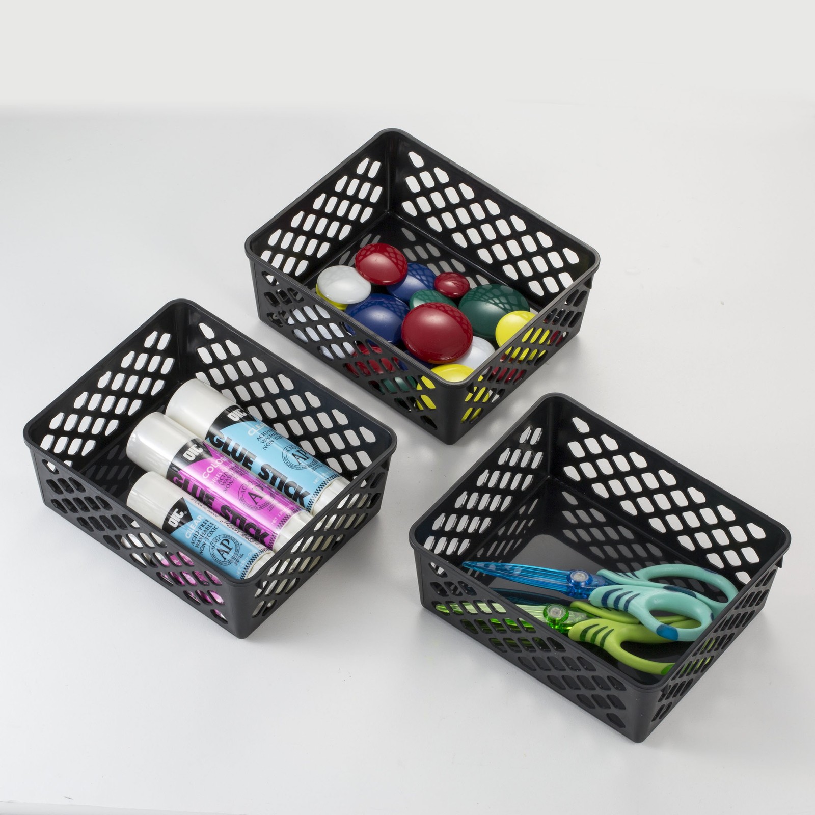 Officemate Recycled Supply Basket, Plastic, 6.13 x 5 x 2.38, Black, 3/Pack