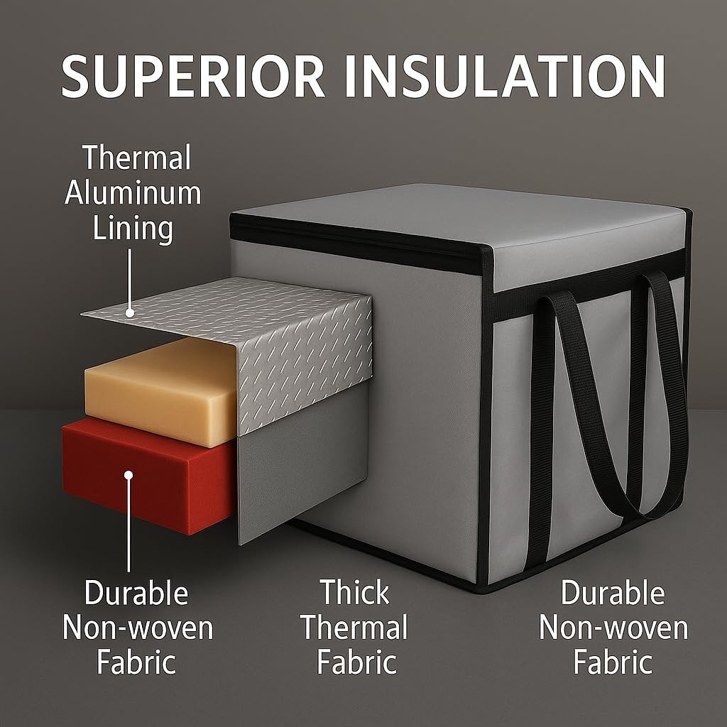 XXXL Insulated Catering Bag 22x14x13 – Heat Retaining Food Delivery Cooler – Gra