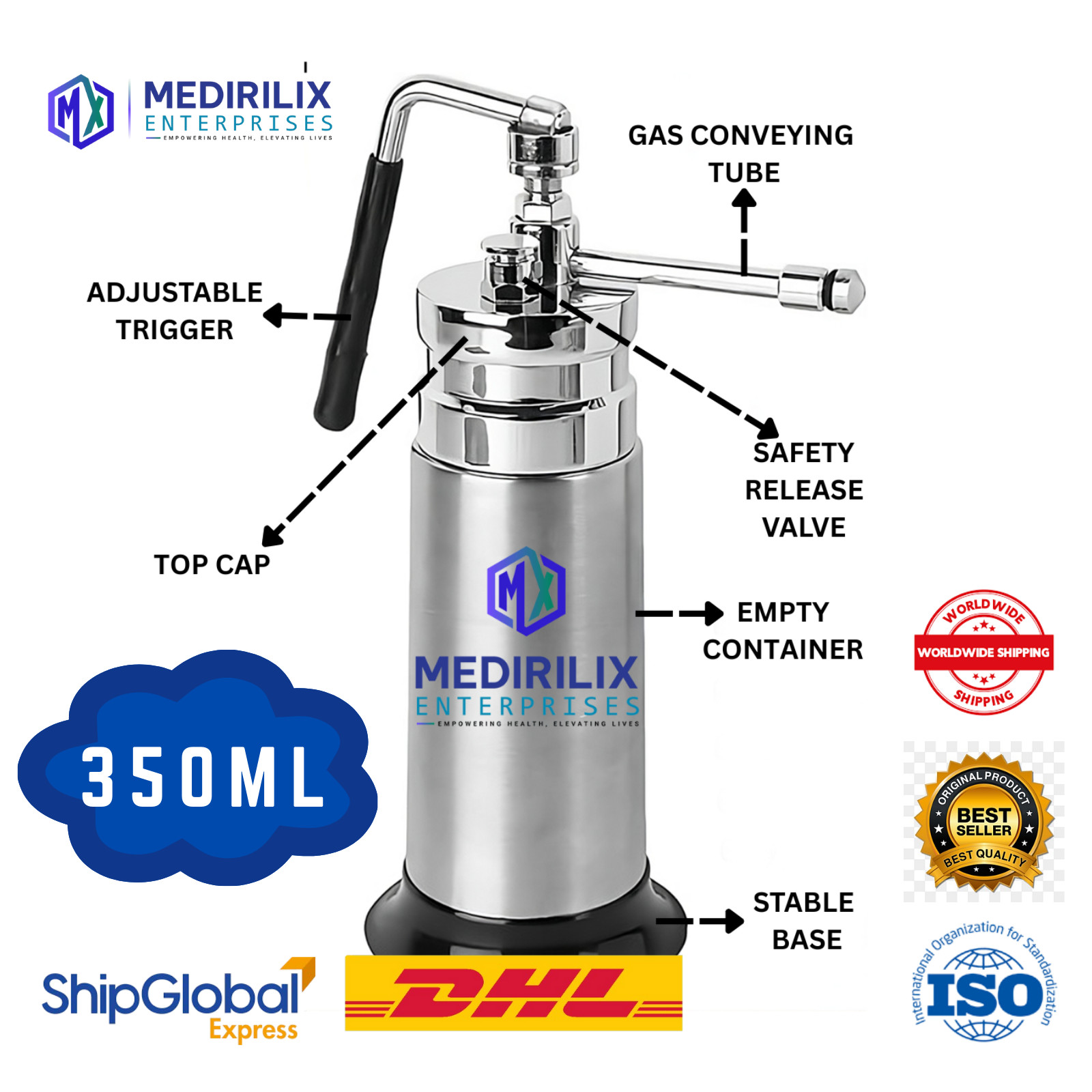 Mini Cryo Can Liquid Nitrogen 350 ML Empty Cryo Can 5 Extra Probe Metal Body